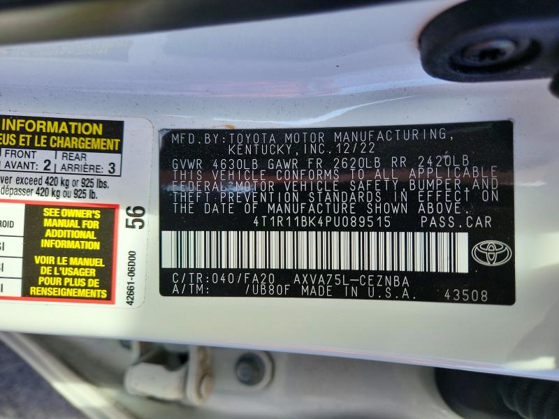 2023 Toyota Camry მანქანა იყიდება აუქციონზე, vin: 4T1R11BK4PU089515, აუქციონის ნომერი: 63289916