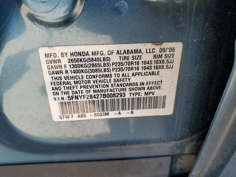 Aukcja sprzedaży 2007 Honda Pilot, vin: 5FNYF28427B008293, numer aukcji: 60597266