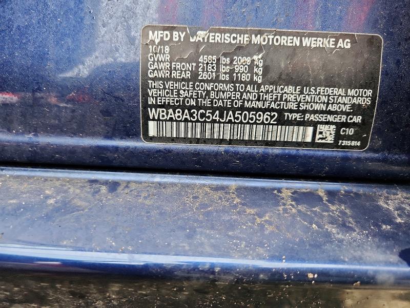 59730076 :رقم المزاد ، WBA8A3C54JA505962 vin ، 2018 Bmw 320 مزاد بيع