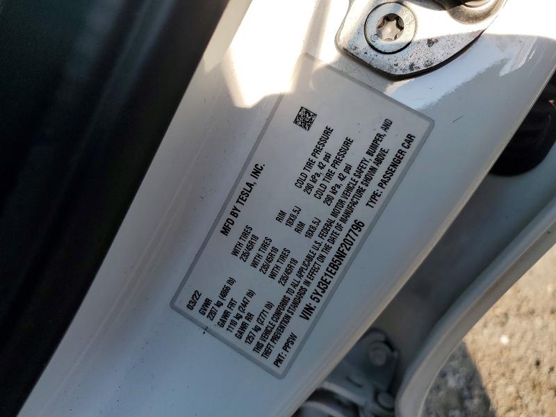 Продаж на аукціоні авто 2022 Tesla Model 3, vin: 5YJ3E1EB5NF207796, номер лоту: 61078596