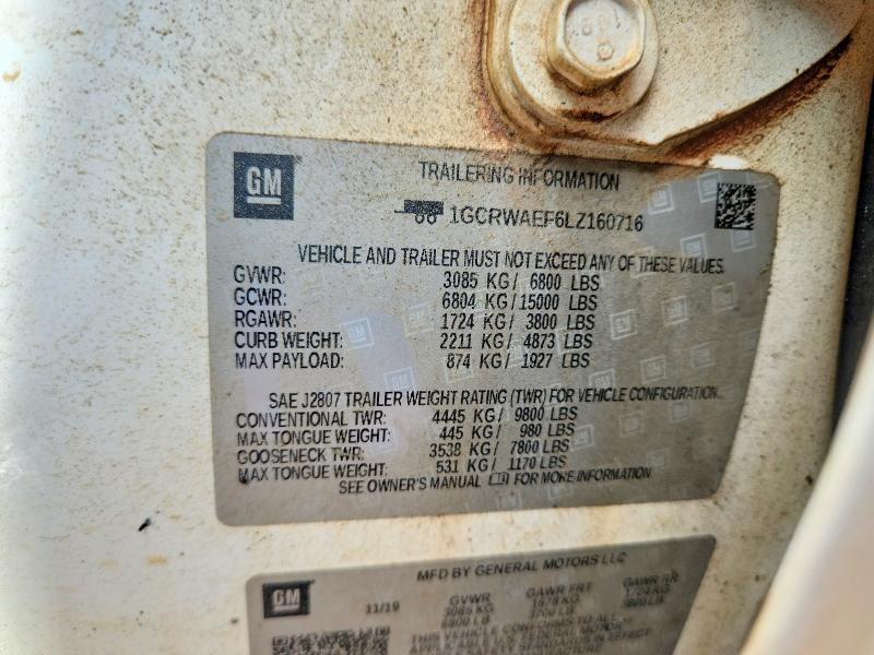 60300546 :رقم المزاد ، 1GCRWAEF6LZ160716 vin ، 2020 Chevrolet Silverado مزاد بيع