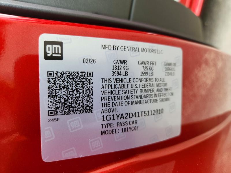 60002216 :رقم المزاد ، 1G1YA2D41T5112010 vin ، 2026 Chevrolet Corvette مزاد بيع