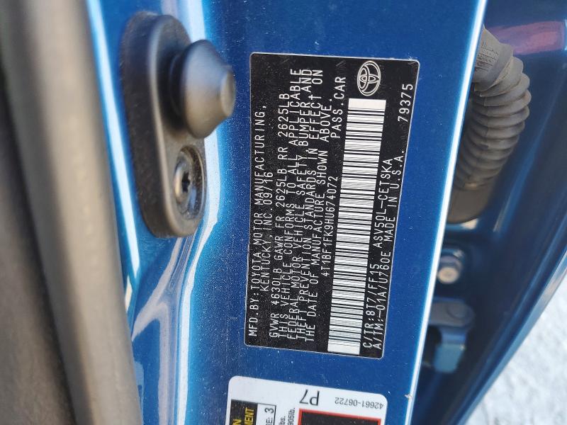2017 Toyota Camry მანქანა იყიდება აუქციონზე, vin: 4T1BF1FK9HU674072, აუქციონის ნომერი: 59397236