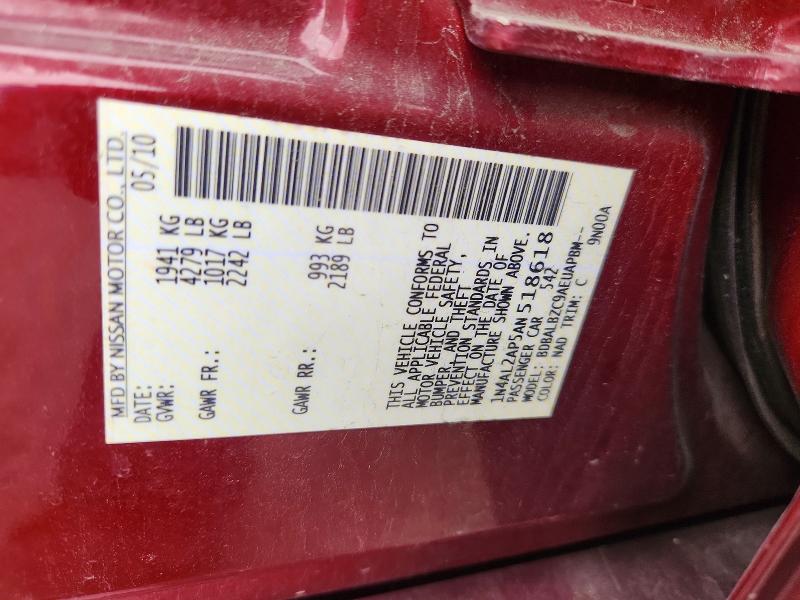 60278876 :رقم المزاد ، 1N4AL2AP5AN518618 vin ، 2010 Nissan Altima مزاد بيع
