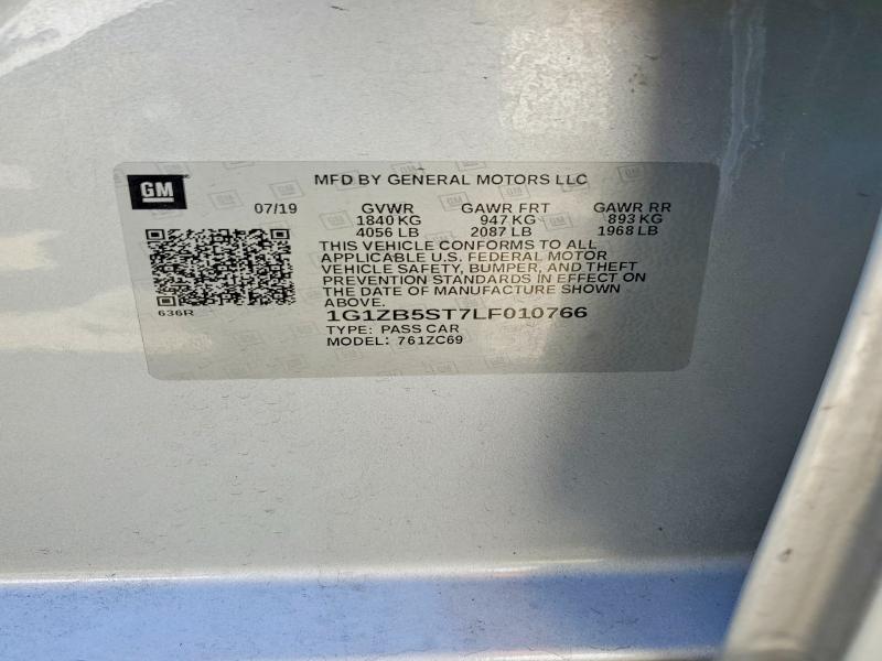 2020 Chevrolet Malibu მანქანა იყიდება აუქციონზე, vin: 1G1ZB5ST7LF010766, აუქციონის ნომერი: 59866626
