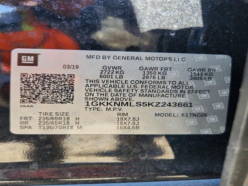 Aukcja sprzedaży 2019 Gmc Acadia, vin: 1GKKNMLS5KZ243661, numer aukcji: 59979466