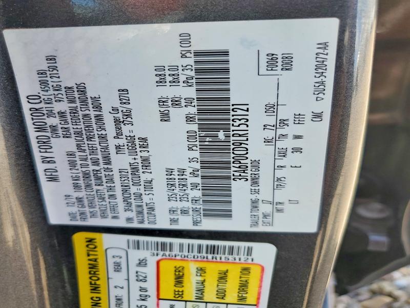 60695676 :رقم المزاد ، 3FA6P0CD9LR153121 vin ، 2020 Ford Fusion مزاد بيع