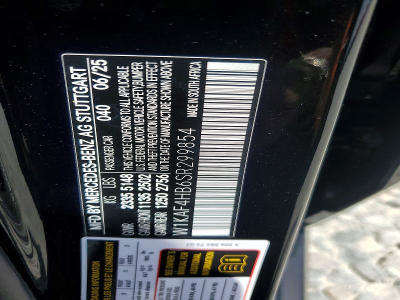 2025 Mercedes-benz C მანქანა იყიდება აუქციონზე, vin: W1KAF4HB6SR299854, აუქციონის ნომერი: 60600056