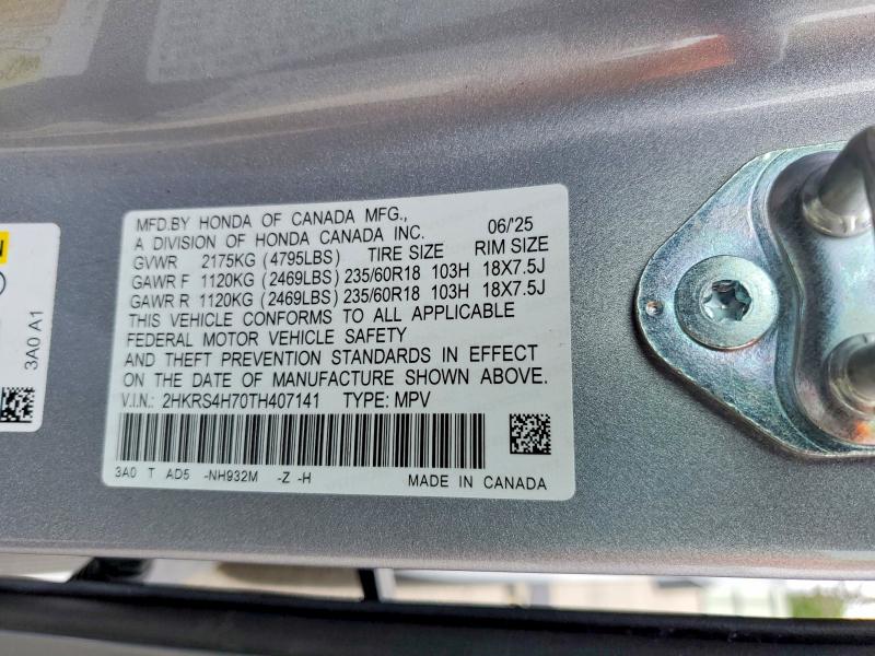 59998536 :رقم المزاد ، 2HKRS4H70TH407141 vin ، 2026 Honda Cr-v مزاد بيع