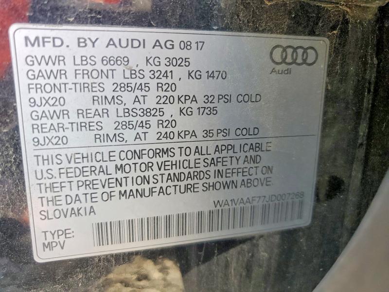 2018 Audi Q7 მანქანა იყიდება აუქციონზე, vin: WA1VAAF77JD007268, აუქციონის ნომერი: 62336826