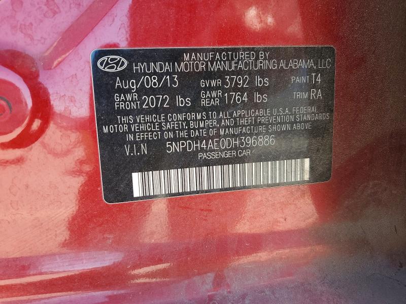 2013 Hyundai Elantra მანქანა იყიდება აუქციონზე, vin: 5NPDH4AE0DH396886, აუქციონის ნომერი: 59784666