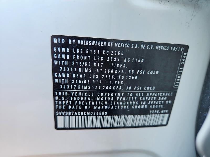 61166206 :رقم المزاد ، 3VV3B7AX8KM024589 vin ، 2019 Volkswagen Tiguan مزاد بيع