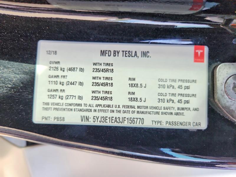 Aukcja sprzedaży 2018 Tesla Model 3, vin: 5YJ3E1EA3JF156770, numer aukcji: 62705386