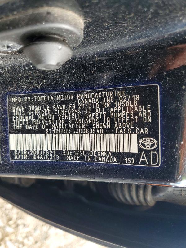 Продажа на аукционе авто 2018 Toyota Corolla, vin: 2T1BURHE5JC069548, номер лота: 63004486