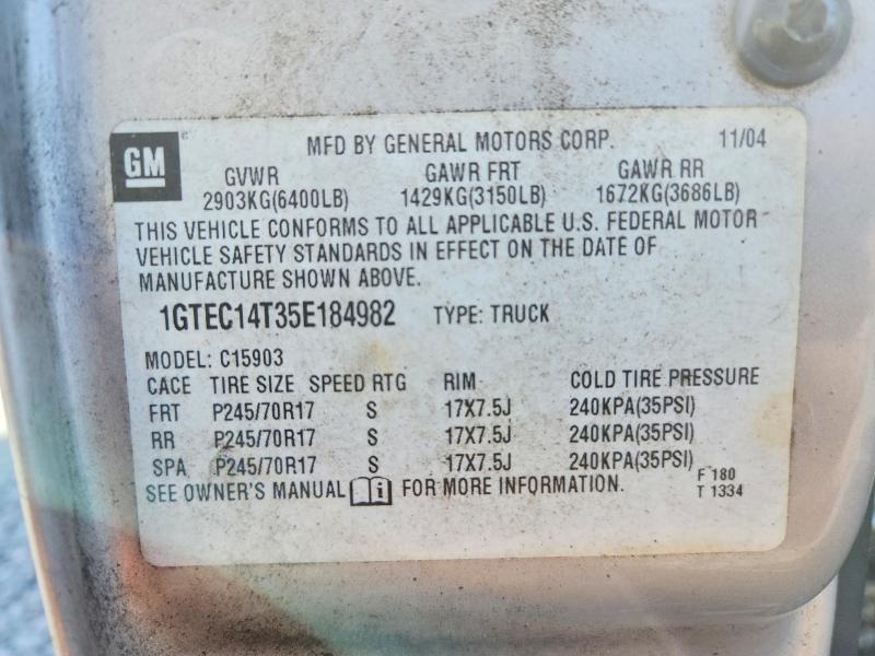 60304806 :رقم المزاد ، 1GTEC14T35E184982 vin ، 2005 Gmc New Sierra مزاد بيع