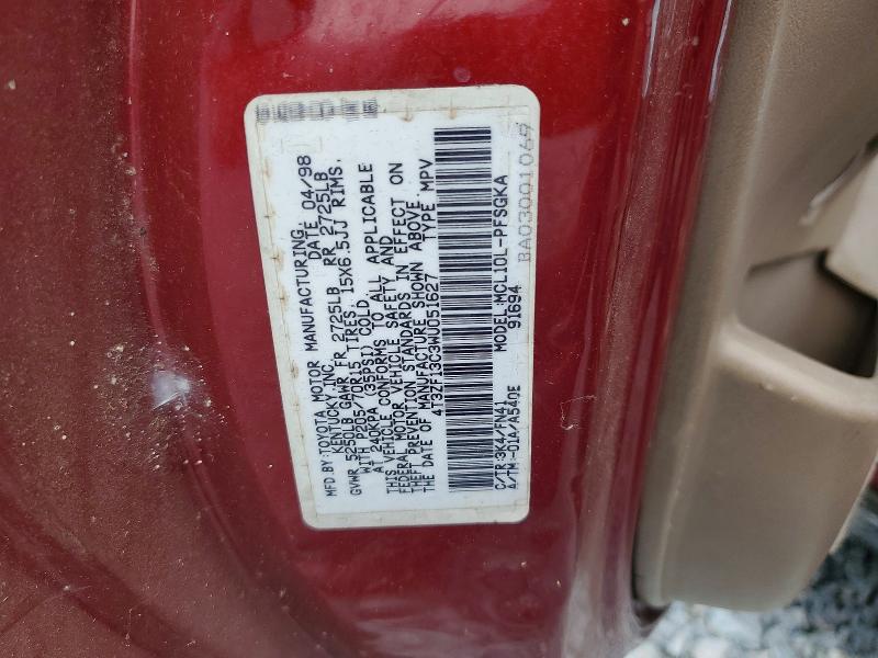 1998 Toyota Sienna მანქანა იყიდება აუქციონზე, vin: 4T3ZF13C3WU051627, აუქციონის ნომერი: 62727156