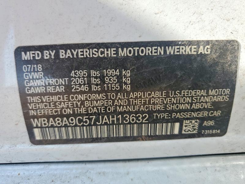 62761876 :رقم المزاد ، WBA8A9C57JAH13632 vin ، 2018 Bmw 320 مزاد بيع