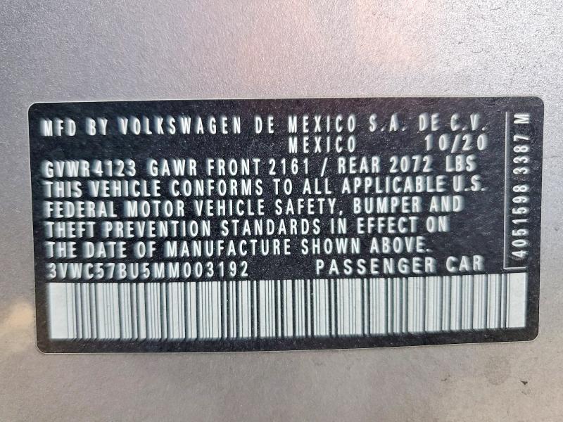 Aukcja sprzedaży 2021 Volkswagen Jetta, vin: 3VWC57BU5MM003192, numer aukcji: 61779536
