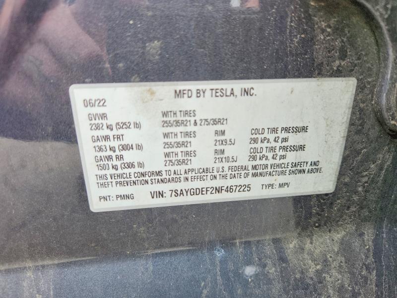 Aukcja sprzedaży 2022 Tesla Model Y, vin: 7SAYGDEF2NF467225, numer aukcji: 59826366