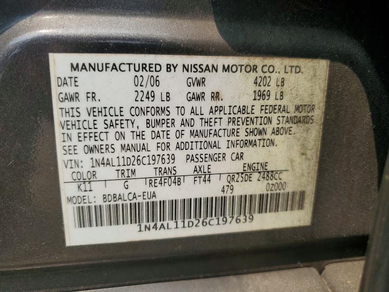 Aukcja sprzedaży 2006 Nissan Altima, vin: 1N4AL11D26C197639, numer aukcji: 62327646