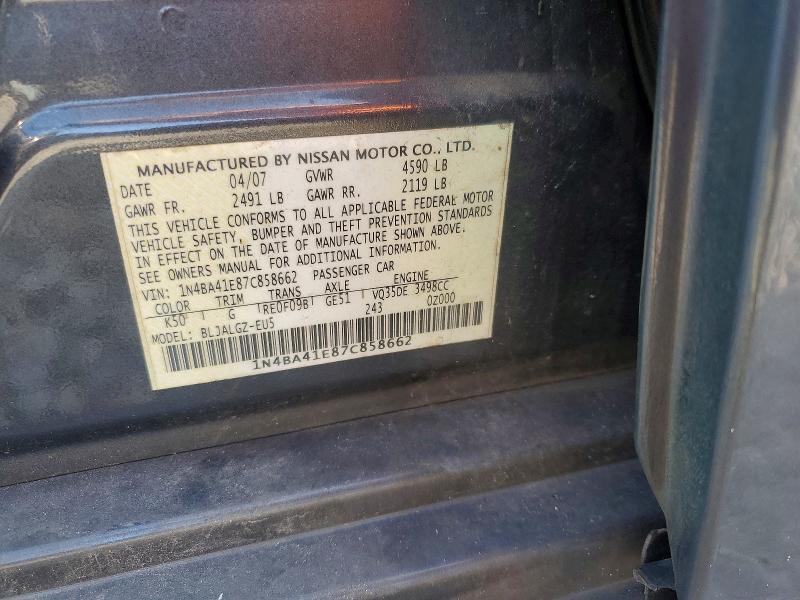 Продаж на аукціоні авто 2007 Nissan Maxima, vin: 1N4BA41E87C858662, номер лоту: 63157536