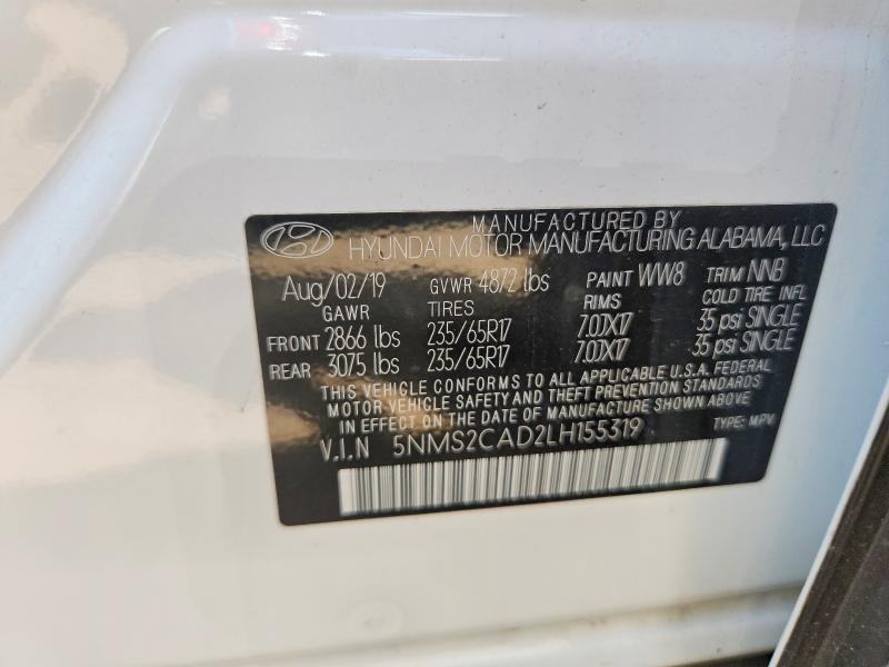 60024366 :رقم المزاد ، 5NMS2CAD2LH155319 vin ، 2020 Hyundai Santa Fe مزاد بيع