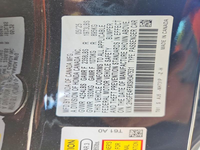 61642596 :رقم المزاد ، 2HGFE4F8XSH347531 vin ، 2025 Honda Civic مزاد بيع