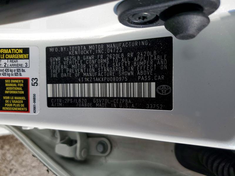 2023 Toyota Camry მანქანა იყიდება აუქციონზე, vin: 4T1KZ1AKXPU080975, აუქციონის ნომერი: 60652836
