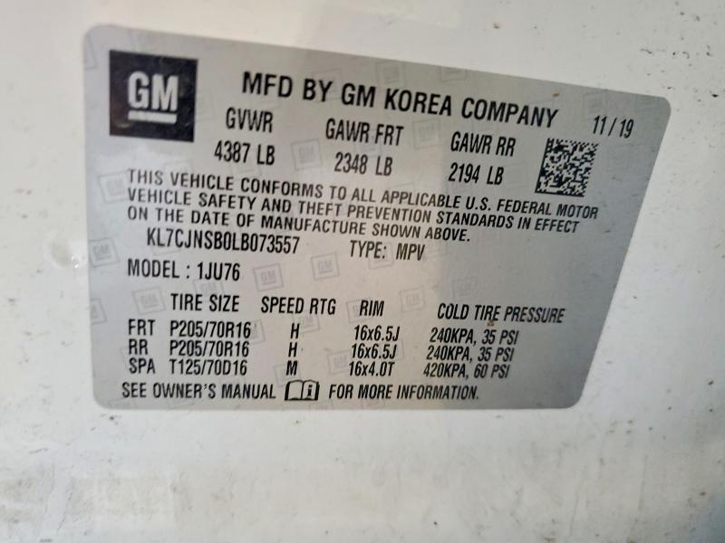 61153466 :رقم المزاد ، KL7CJNSB0LB073557 vin ، 2020 Chevrolet Trax مزاد بيع