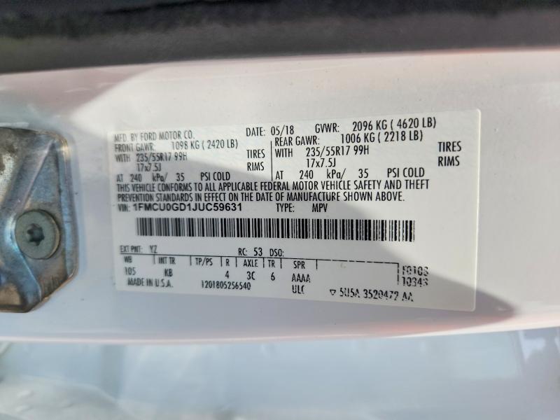 Продажа на аукционе авто 2018 Ford Escape, vin: 1FMCU0GD1JUC59631, номер лота: 60668456