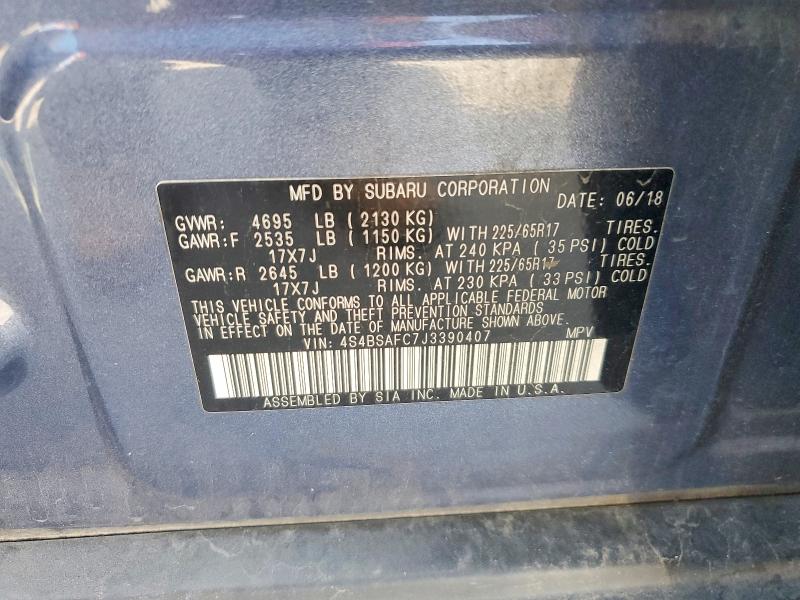 Продажа на аукционе авто 2018 Subaru Outback, vin: 4S4BSAFC7J3390407, номер лота: 59308486