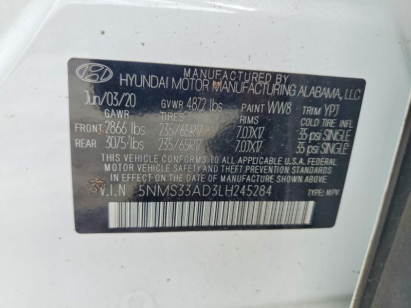 Aukcja sprzedaży 2020 Hyundai Santa Fe, vin: 5NMS33AD3LH245284, numer aukcji: 60861746