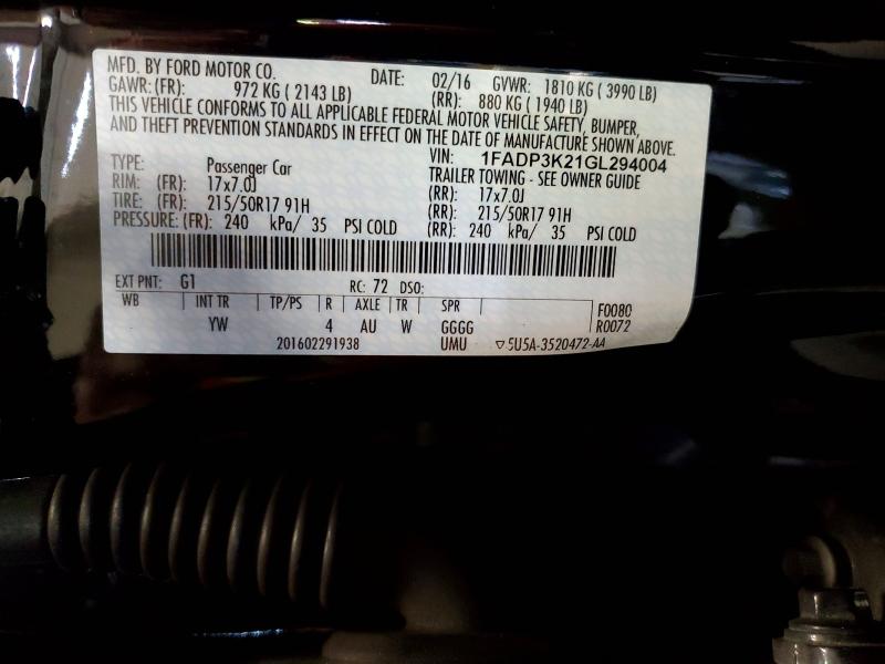 Продажа на аукционе авто 2016 Ford Focus, vin: 1FADP3K21GL294004, номер лота: 62810426