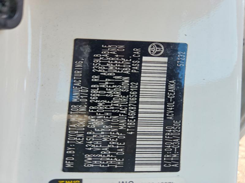 2007 Toyota Camry მანქანა იყიდება აუქციონზე, vin: 4T1BE46K87U656102, აუქციონის ნომერი: 55766056