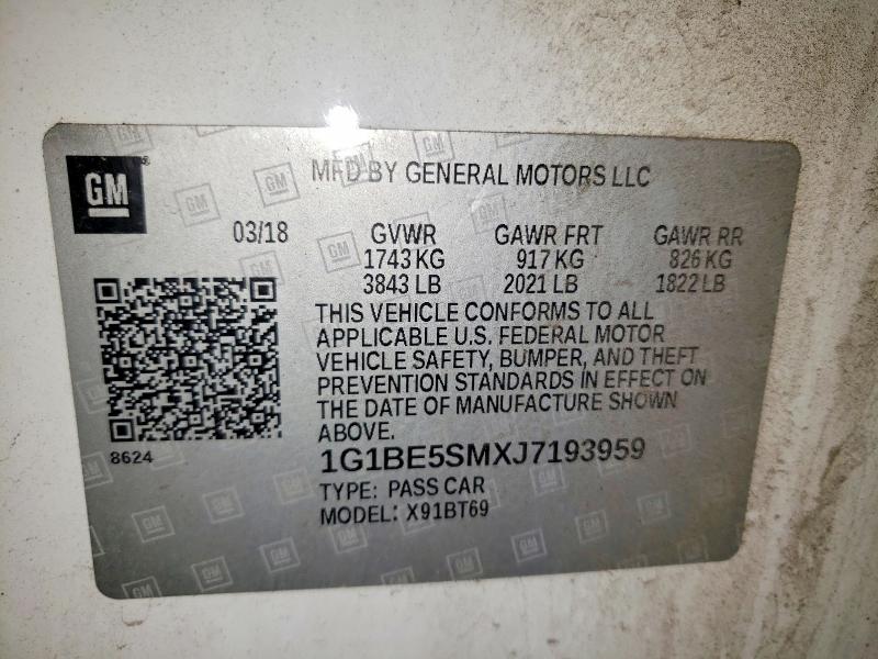 Aukcja sprzedaży 2018 Chevrolet Cruze, vin: 1G1BE5SMXJ7193959, numer aukcji: 60063526