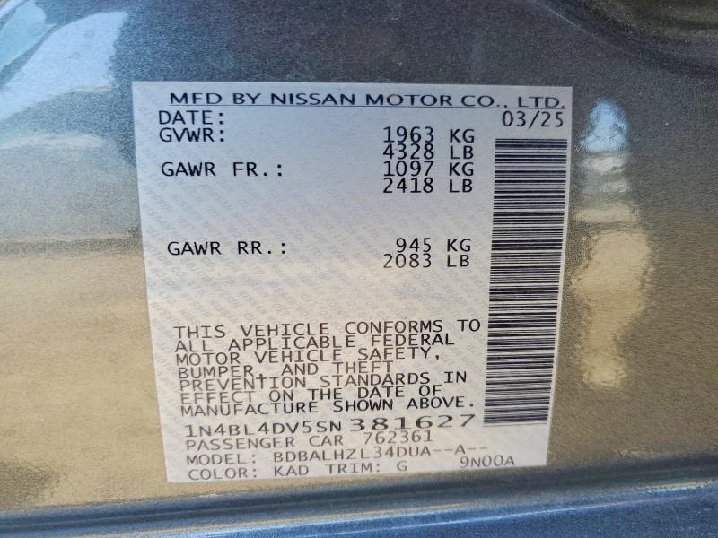 Aukcja sprzedaży 2025 Nissan Altima Sv, vin: 1N4BL4DV5SN381627, numer aukcji: 61017216