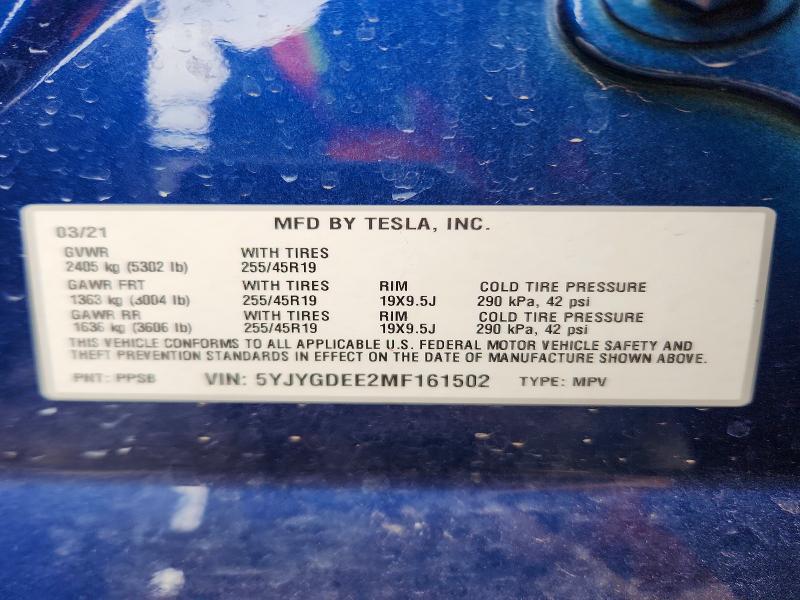 59718566 :رقم المزاد ، 5YJYGDEE2MF161502 vin ، 2021 Tesla Model Y مزاد بيع