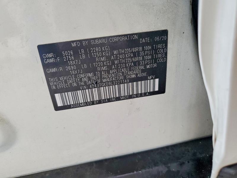 62763216 :رقم المزاد ، 4S4BTGKD9L3221149 vin ، 2020 Subaru Outback مزاد بيع