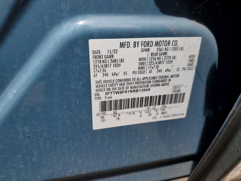 61822106 :رقم المزاد ، 3FTTW8F91NRB13009 vin ، 2022 Ford Maverick مزاد بيع
