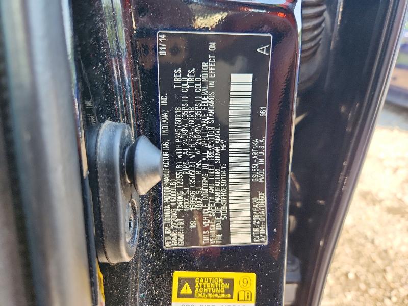 Aukcja sprzedaży 2014 Toyota Highlander, vin: 5TDBKRFHXES010415, numer aukcji: 61997126