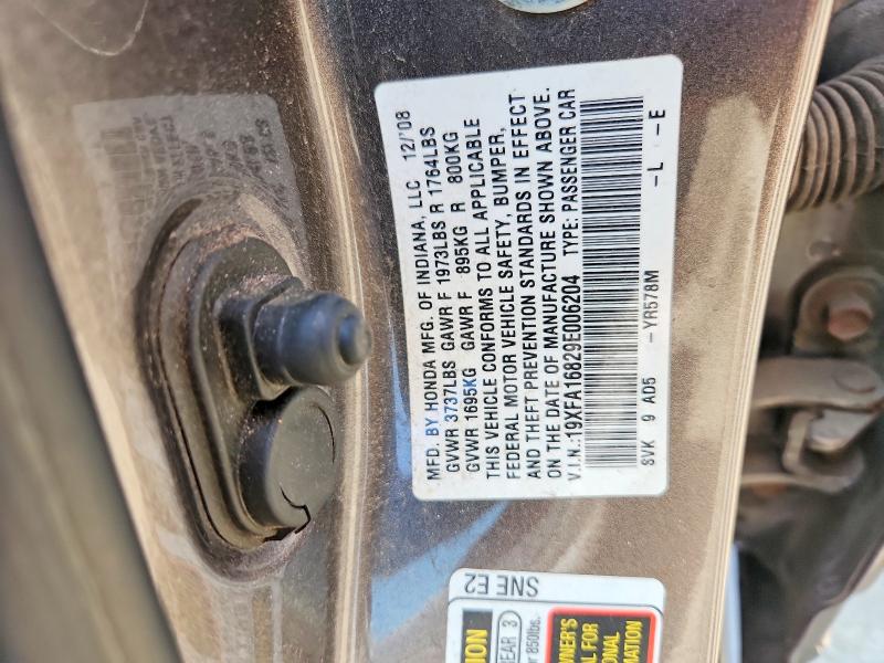 2009 Honda Civic მანქანა იყიდება აუქციონზე, vin: 19XFA16829E006204, აუქციონის ნომერი: 61994736