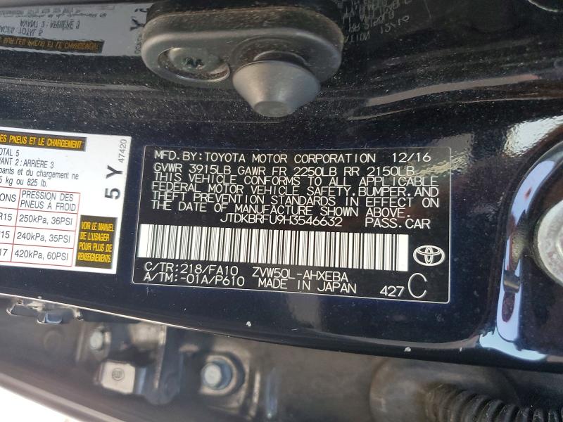 Aukcja sprzedaży 2017 Toyota Prius, vin: JTDKBRFU9H3546632, numer aukcji: 62114136