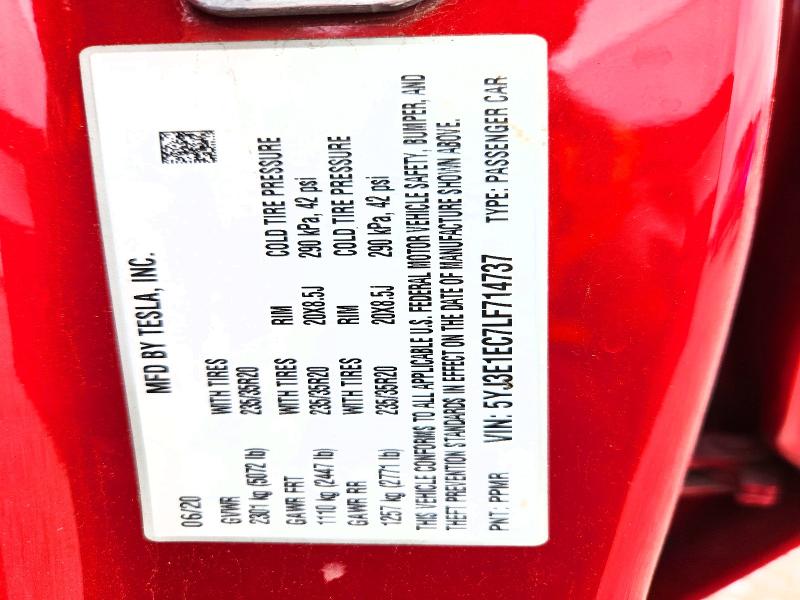 60810236 :رقم المزاد ، 5YJ3E1EC7LF714737 vin ، 2020 Tesla Model 3 مزاد بيع