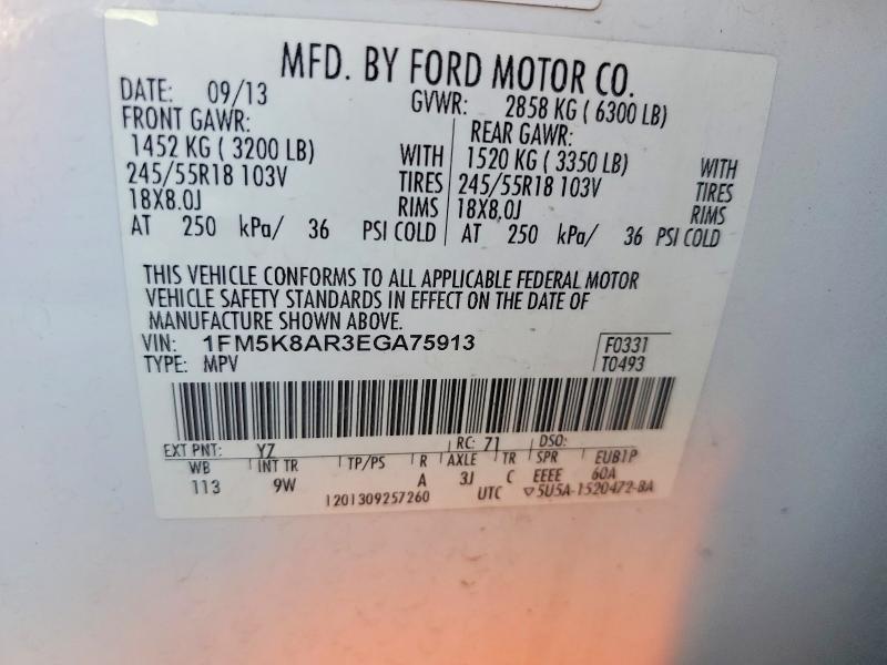 Продаж на аукціоні авто 2014 Ford Explorer, vin: 1FM5K8AR3EGA75913, номер лоту: 61118716