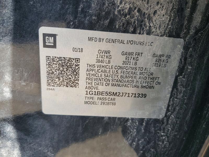 2018 Chevrolet Cruze მანქანა იყიდება აუქციონზე, vin: 1G1BE5SM2J7171339, აუქციონის ნომერი: 59641316