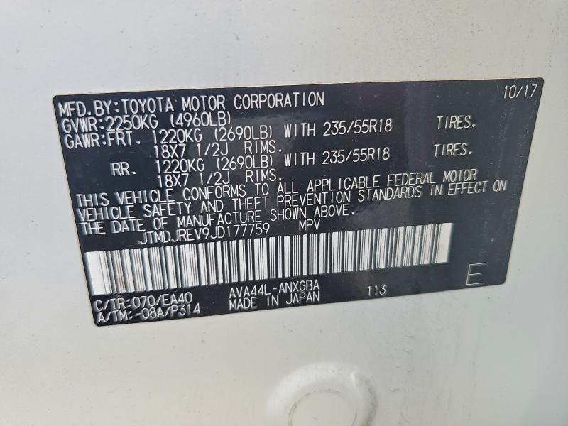 Aukcja sprzedaży 2018 Toyota Rav4 Hv, vin: JTMDJREV9JD177759, numer aukcji: 60985586