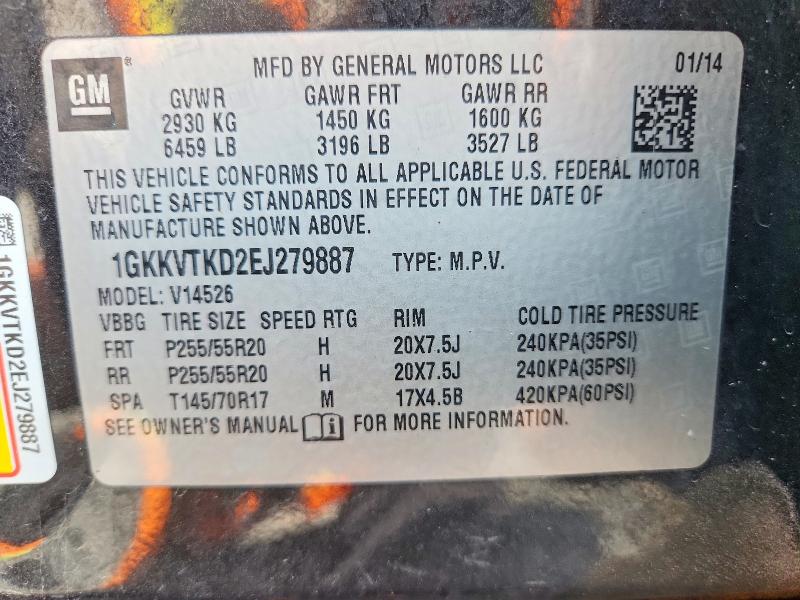 Aukcja sprzedaży 2014 Gmc Acadia, vin: 1GKKVTKD2EJ279887, numer aukcji: 62240116