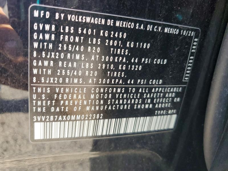 Aukcja sprzedaży 2021 Volkswagen Tiguan, vin: 3VV2B7AX0MM022382, numer aukcji: 61702776