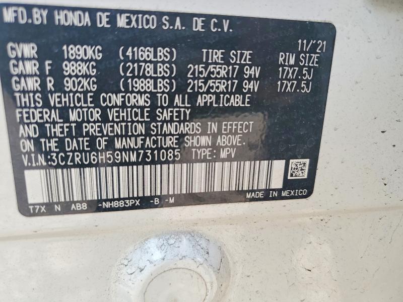 Aukcja sprzedaży 2022 Honda Hr-v, vin: 3CZRU6H59NM731085, numer aukcji: 60527956