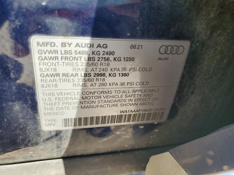 Продаж на аукціоні авто 2021 Audi Q5, vin: WA1AAAFY6M2124783, номер лоту: 60434446